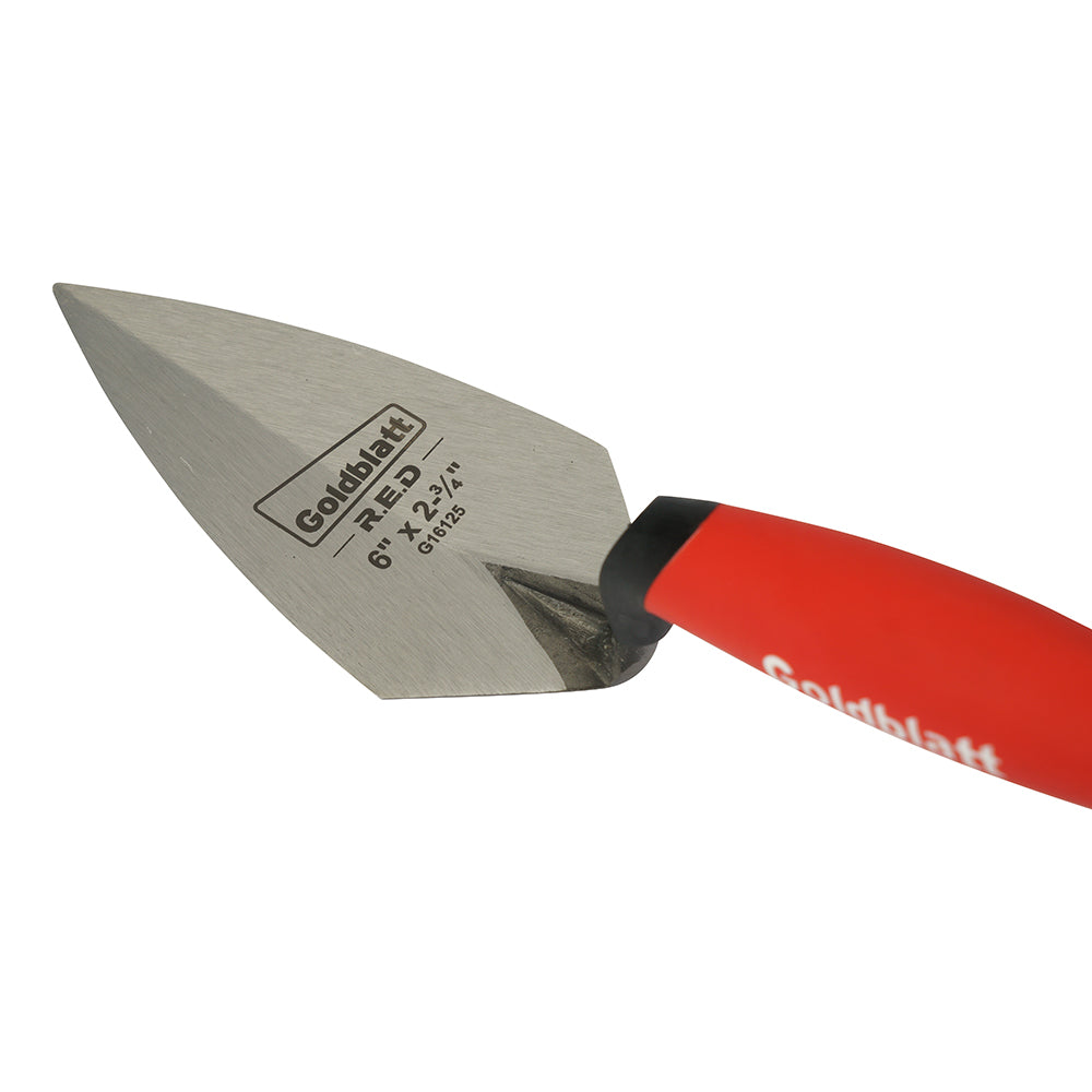 Goldblatt Red Pro One-piece Point Trowel with with Soft Grip Handle 6 x 2 3/4