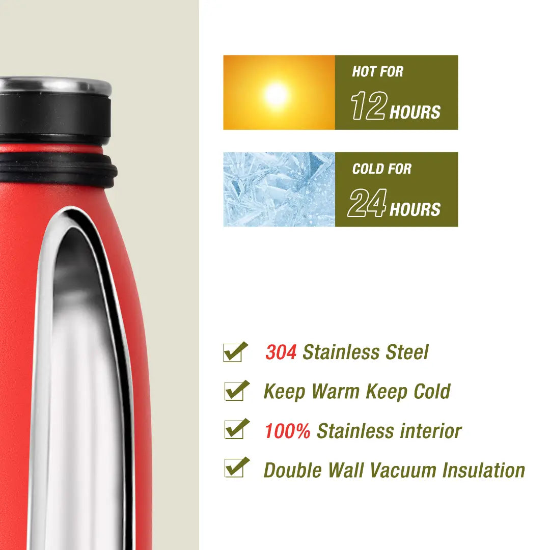Stainless Steel Bottle 500ml/17Oz Screw Lid Red