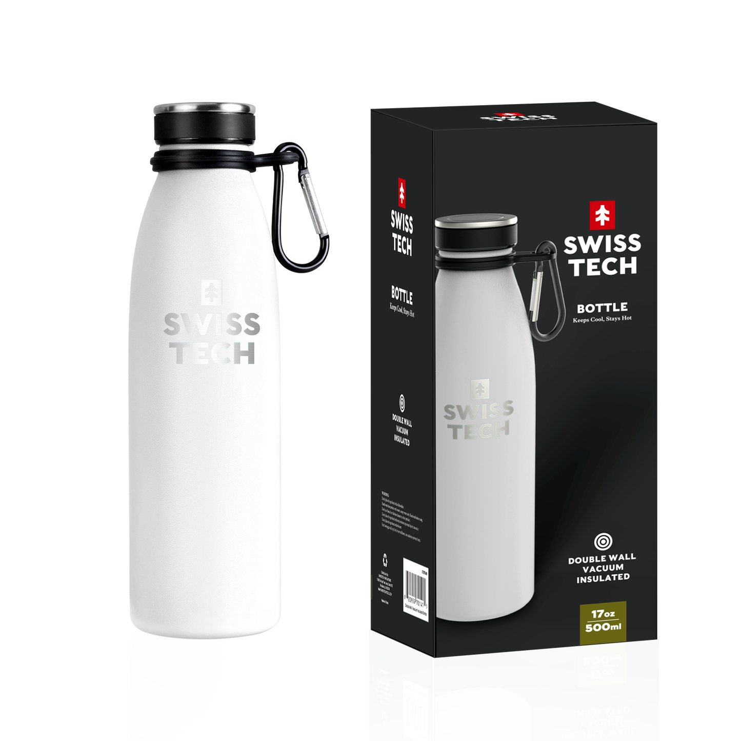 Stainless Steel Bottle 500ml/17Oz Screw Lid White