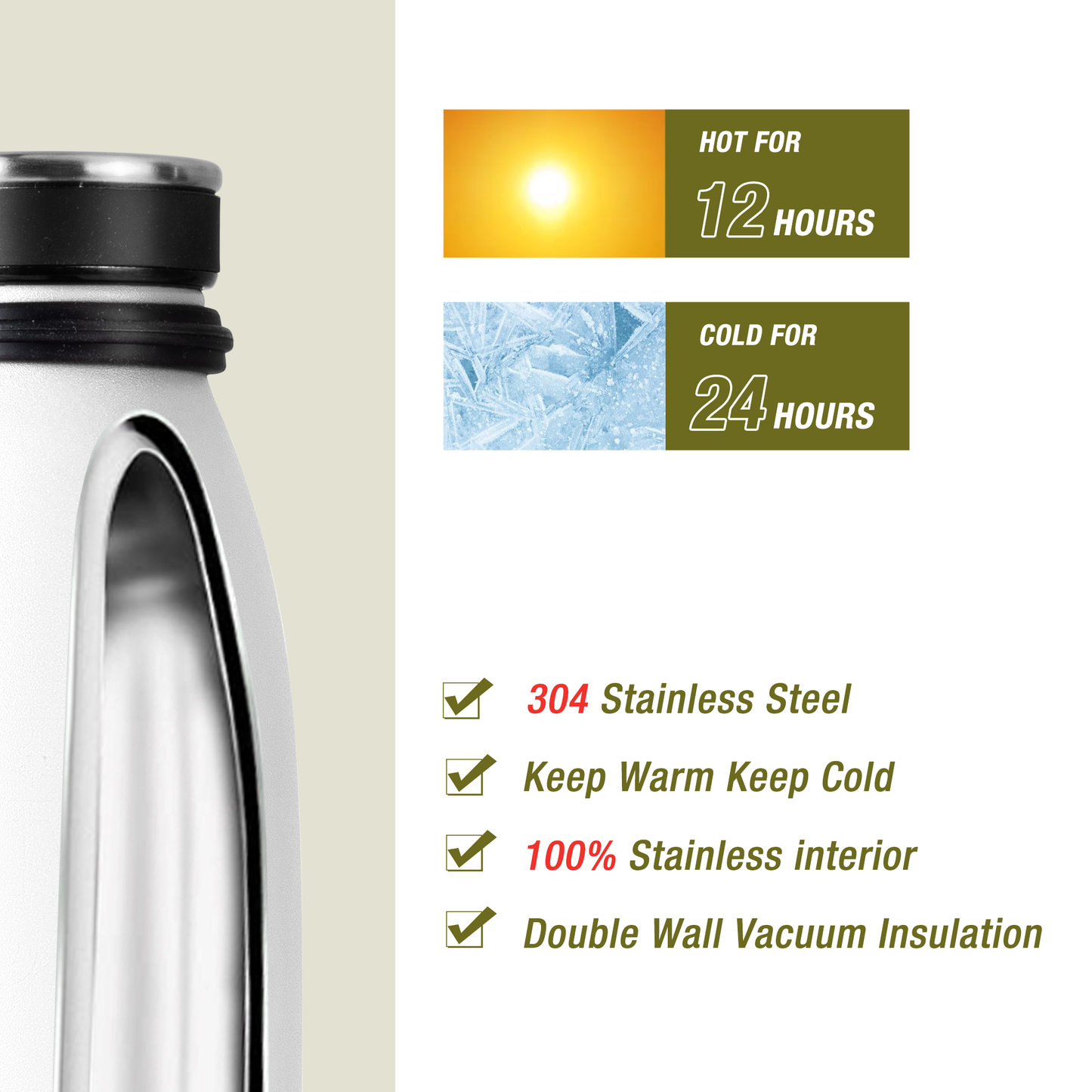 Stainless Steel Bottle 500ml/17Oz Screw Lid White