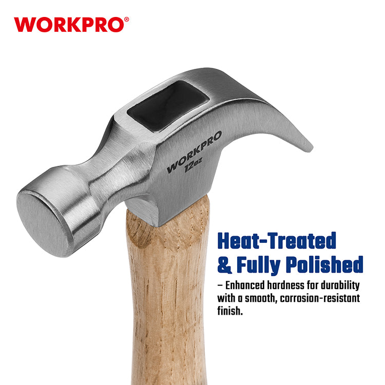 Workpro 12Oz/340g Curved Claw Hammer, Wooden Handle